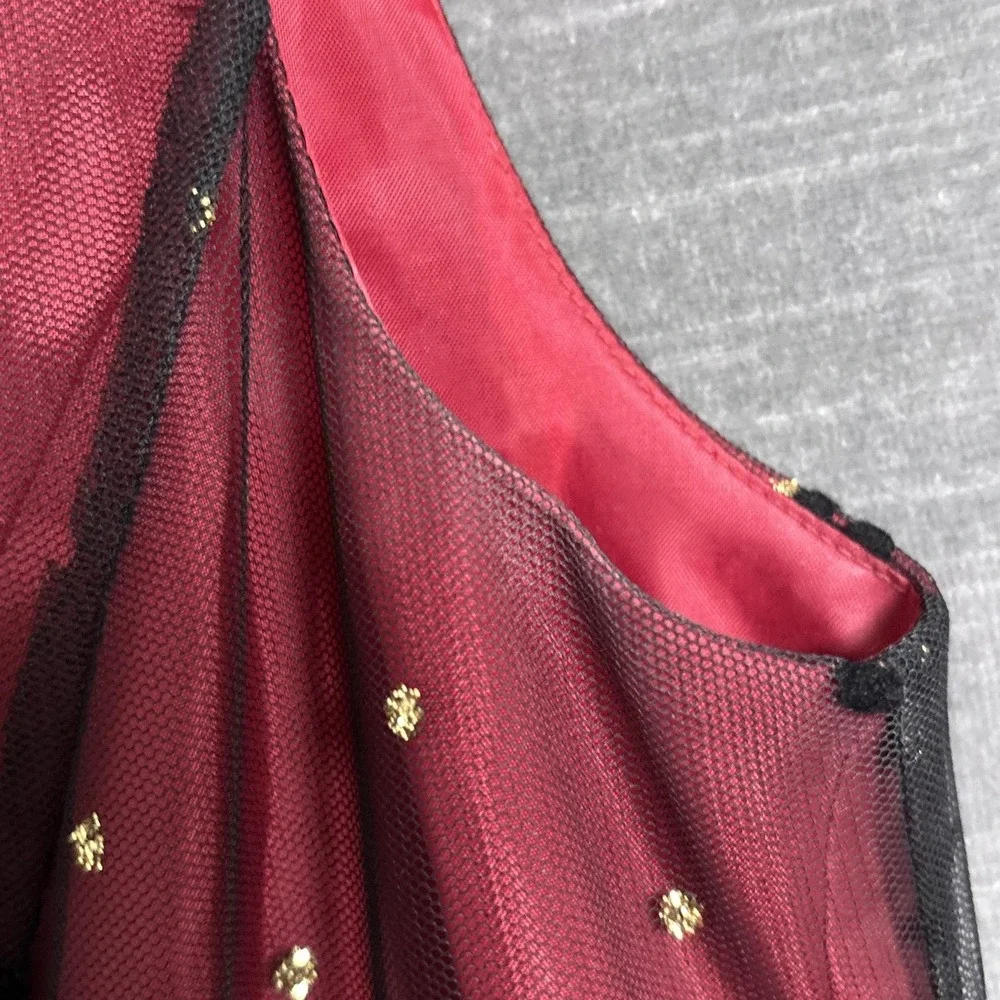 Coldwater Creek Dress 8 Red Black Velvet Tulle Sparkle Holiday Cocktail Party - Picture 11 of 13